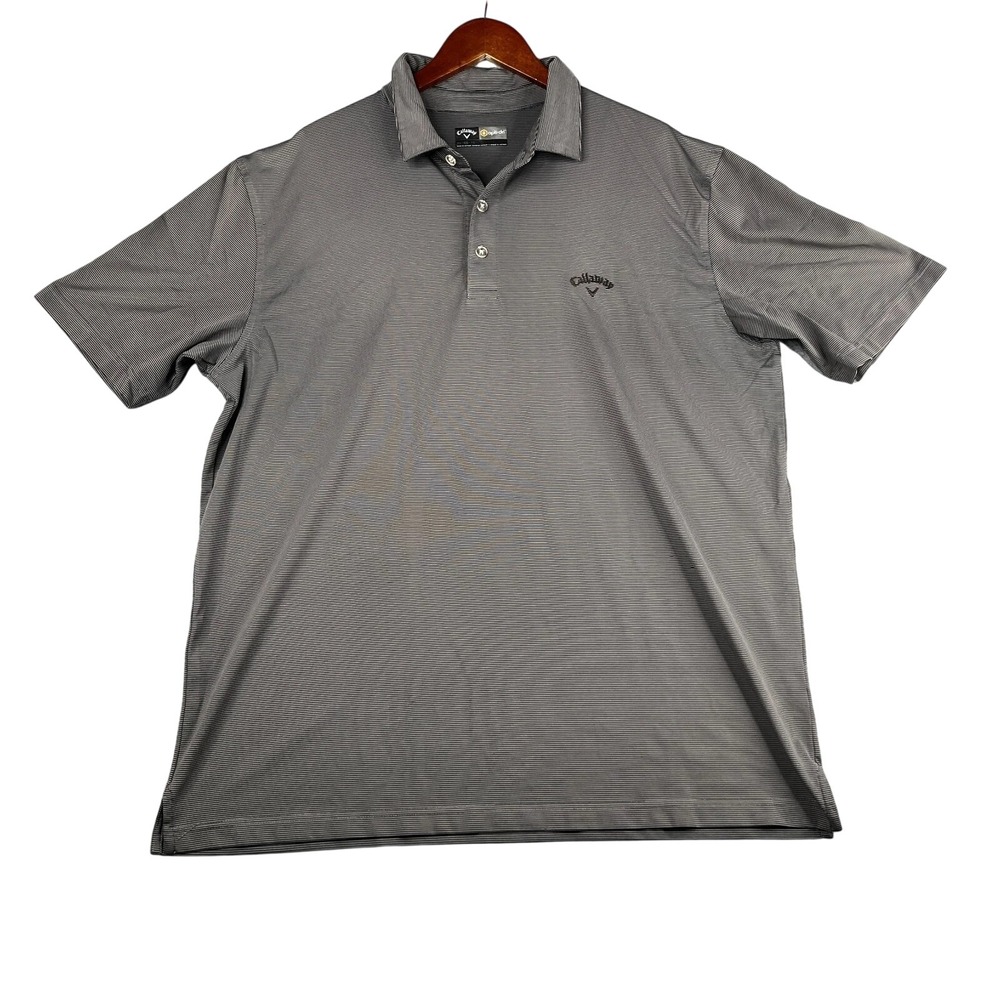 Callaway Men's Polo Shirt XL Black Gray Striped Opti-Dri Golf Performance Casual